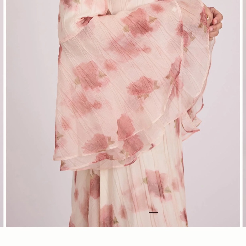 Chiffon Pink Floral Long Sleeve Pleated Maxi Dress - Picture 3 of 5
